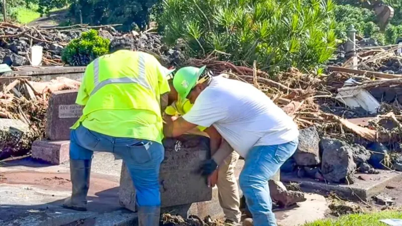 Families search for headstones, National Guard recovers remains after Lala desecrates 2 cemeteries