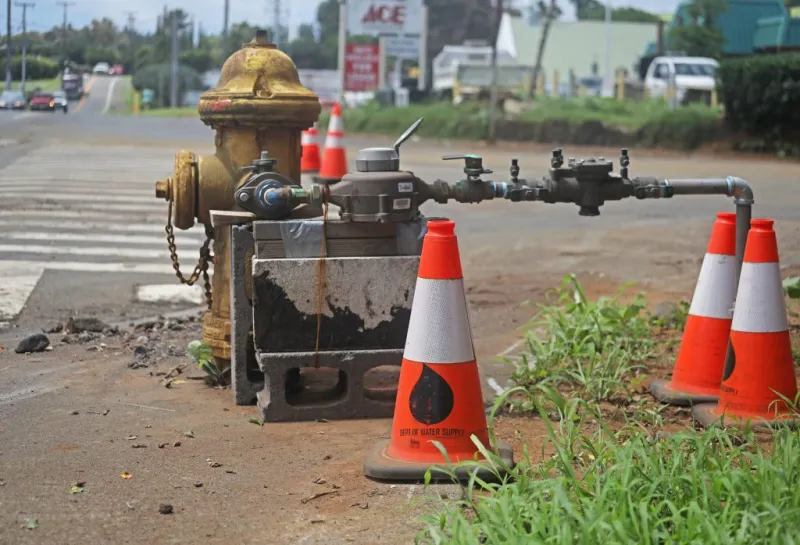 Fire hydrant flow test set for Mmalahoa Highway near Waimea-Kohala Airport