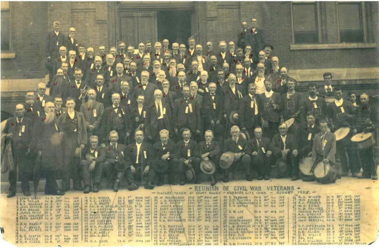 Civil War veterans living in Hamilton County in 1905 gather for reunion at Hamilton County Courthouse