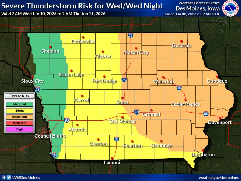 Severe Weather Threat Increasing for Iowa on Wednesday