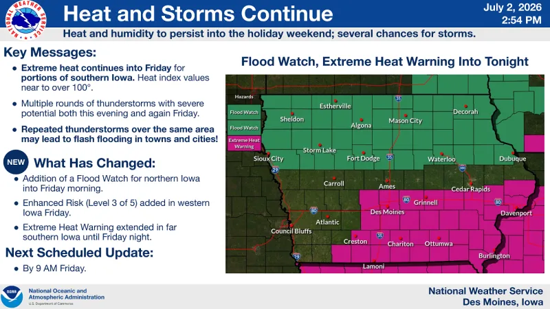 Flood Watch, Severe Storm Threat to Bring Heat, Heavy Rain and Wind to North Iowa Through Holiday Weekend