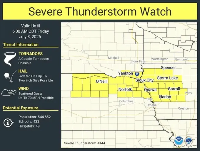Severe Thunderstorm Watch until 6-a.m. 7/3/26