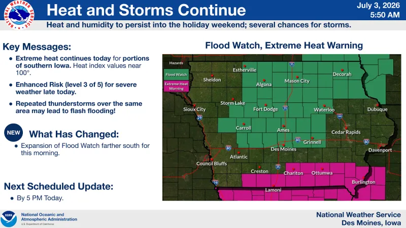 Flood Watch, Dangerous Heat and Severe Storm Threat Set to Disrupt North Iowa's Holiday Weekend