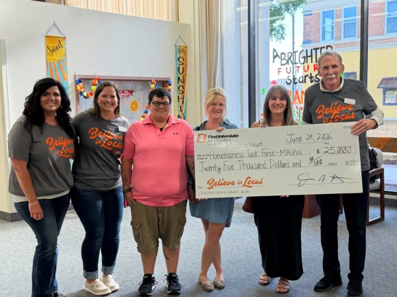 Marshalltown Homelessness Task Force receives $25,000 donation from First Interstate Bank's Believe in Local campaign