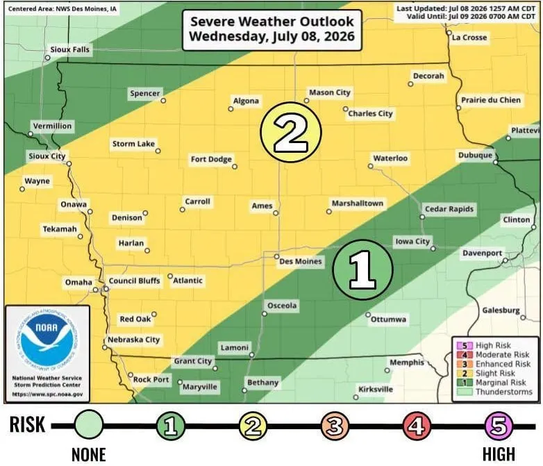 Severe weather possible for Iowa late today, steamy weather returns Sunday