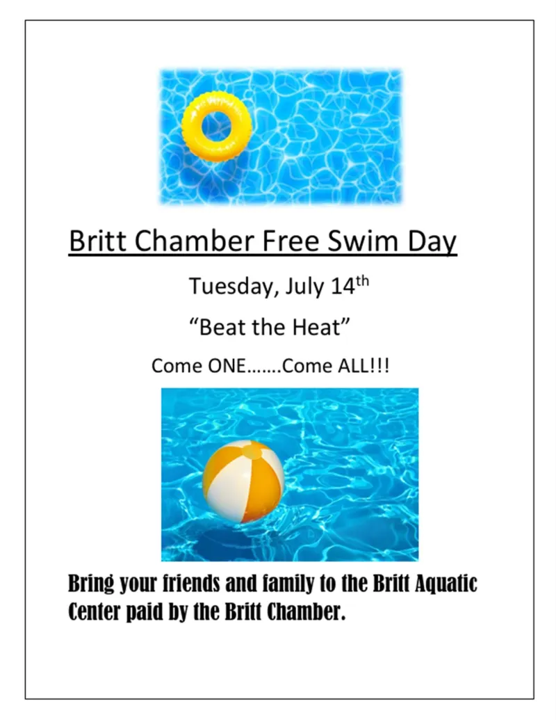 Britt Chamber to Cover Pool Admission for Free Swim Day July 14