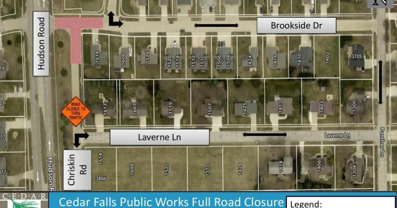 Cedar Falls intersection of Brookside Drive and Chriskin Road closing Monday