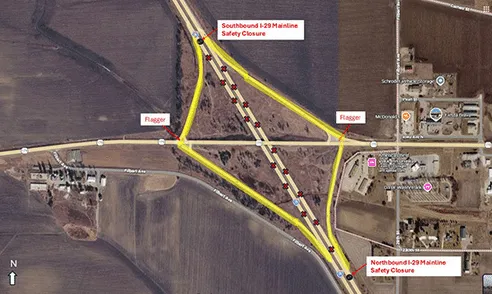 Nighttime closures of all lanes of I-29 at Iowa 175 interchange (Exit 112) set for Aug. 10-14
