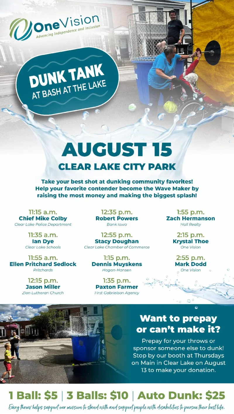 One Vision Dunk Tank Returns to Clear Lake City Park Aug. 15