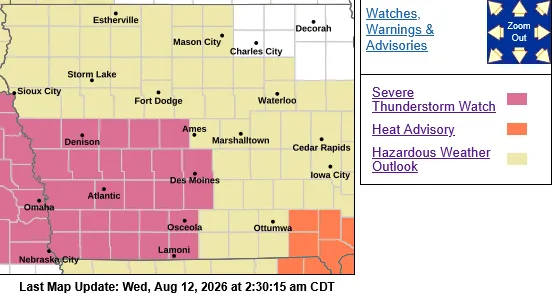 Severe Thunderstorm Watch for SW IA until 10 AM Wed., Aug. 12th