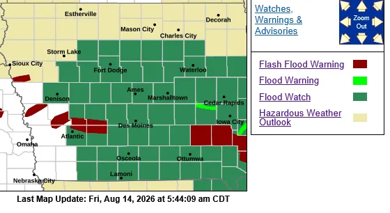 FLASH FLOOD WARNING until 11 a.m. 8/14/26