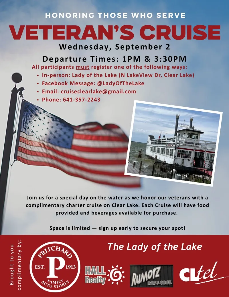 Clear Lake Businesses Offer Free Veteran's Cruise Sept. 2 on Lady of the Lake