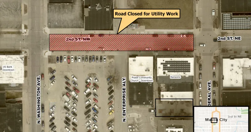 Second Street Northwest closed for utility service work