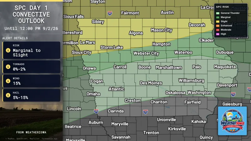 Severe Storms Possible in Northern Iowa Tonight, Damaging Winds Threaten Areas Near Minnesota Border