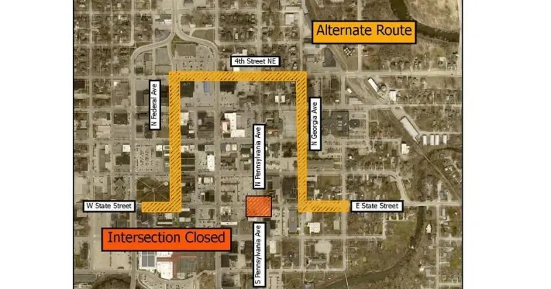 Mason City intersection closed due to road construction