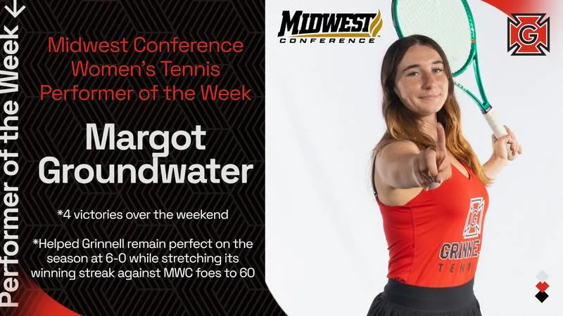 Margo Groundwater is Grinnell's 3rd consecutive MWC Women's Tennis Performer of the Week