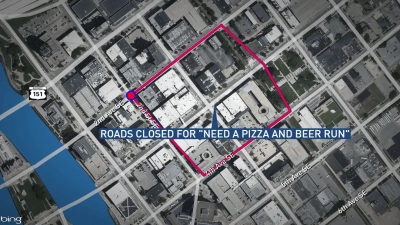 Cedar Rapids streets to close Sunday for pizza and beer run