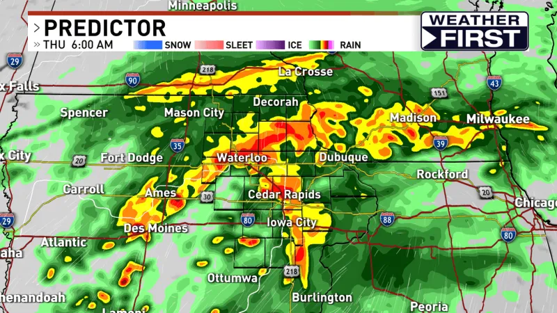 Rain continues overnight and into Thursday, heavy at times