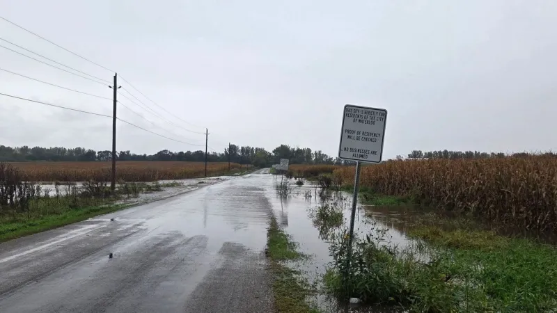 Heavy rain floods roads in Black Hawk County on Thursday