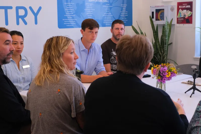 Rob Sand discusses SNAP cuts, food insecurity and improving the rural economy at Coralville food pantry
