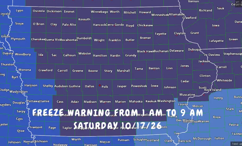 Freeze Warning Issued for North Iowa Early Saturday Morning