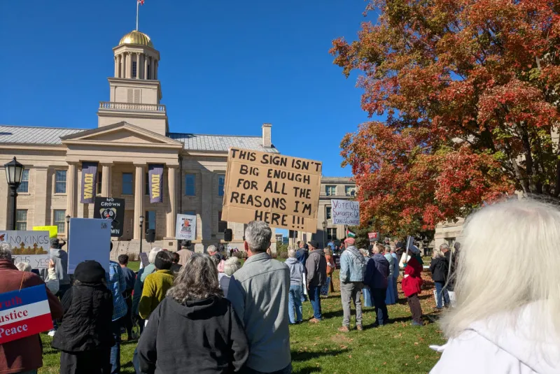 In Iowa City, No Kings rally-goers demand Fatou Traore's return, encourage early voting; opponents of jail bond proposal make their case