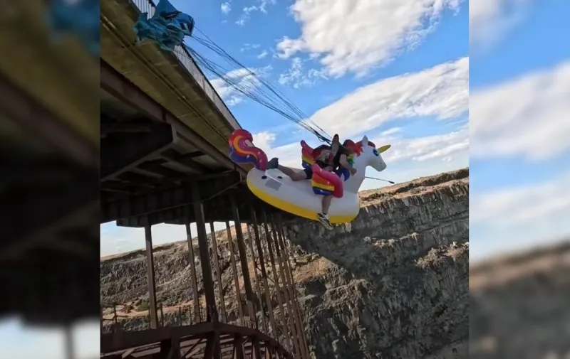 Idaho Man Goes Full Send, Dives Off Bridge With An Inflatable Unicorn