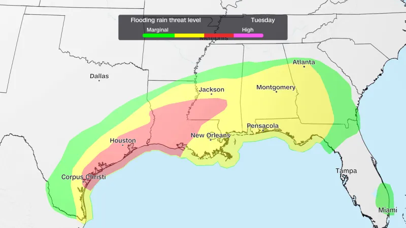 Tropical storm watch issued in Texas and Louisiana for major flood threat