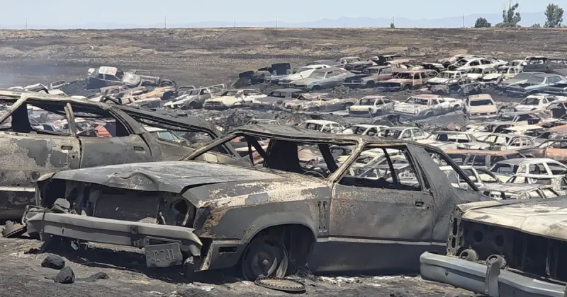 Median Fire destroys an estimated 9,000 cars at historic Gooding County salvage yard