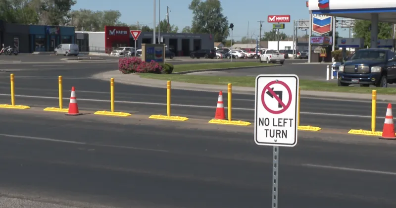 New dividers installed on Washington Street to stop illegal left turns in Twin Falls