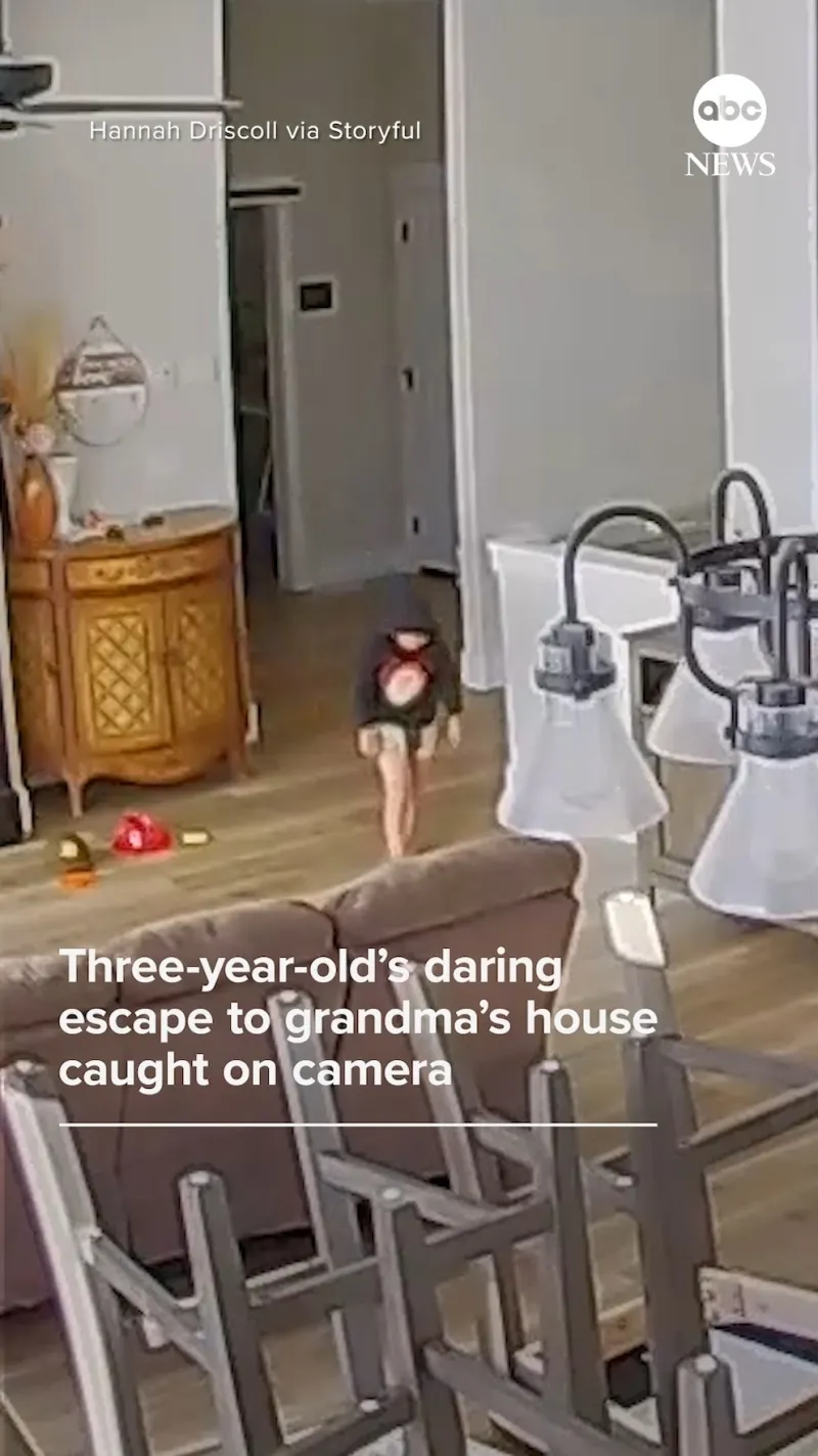 Three-year-old's daring escape to grandma's house caught on camera