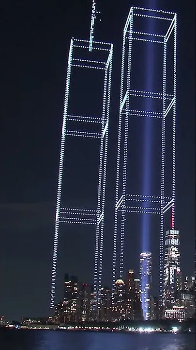 Drone light show recreates Twin Towers to honor 9/11 victims (Video)