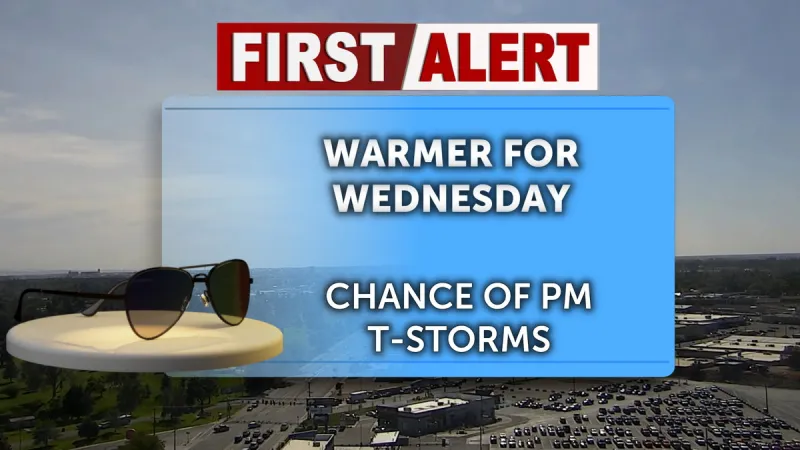 Warmer for Wednesday with a chance of showers and thunderstorms
