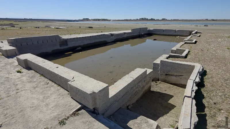 Low water levels at American Falls Reservoir reveal the original town that moved uphill a century ago