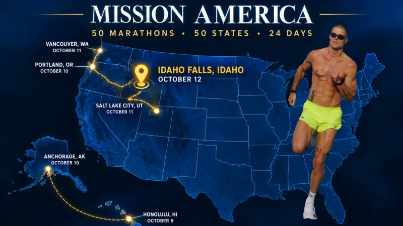 Ultramarathoner races through Idaho Falls as part of a 50-marathon-in-50-states world record attempt