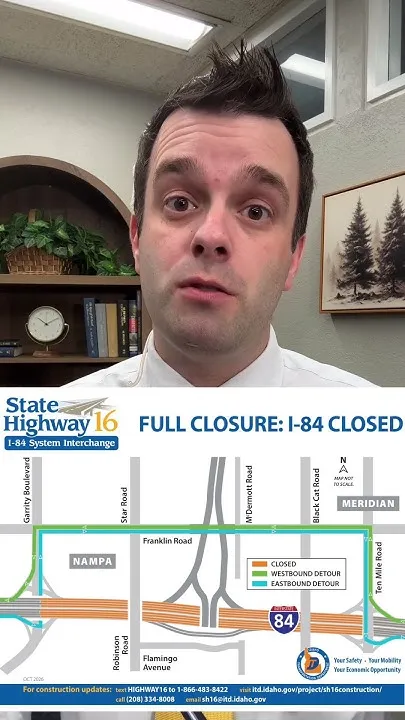 I-84 closing tonight between Meridian and Nampa (Video)
