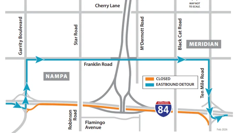 Eastbound I-84 closure between Garrity and Ten Mile moved to Wednesday night