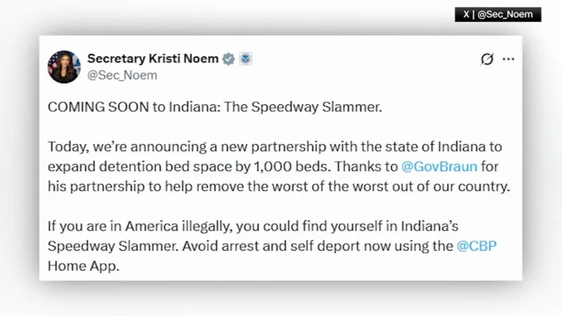 DHS opening new migrant detention center dubbed 'Speedway Slammer' in Indiana, Secretary Noem says