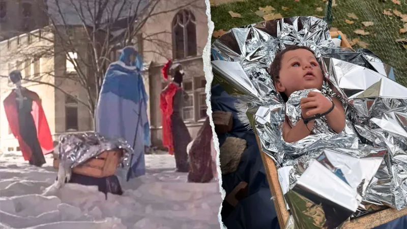 Illinois church Nativity shows baby Jesus zip-tied by ICE agents