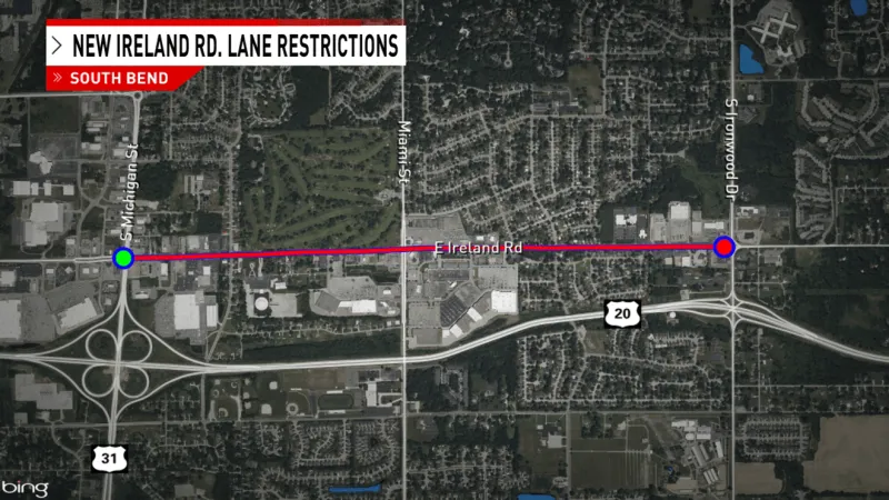 Traffic Alert: Lane restrictions to remain in place on Ireland Road through end of June