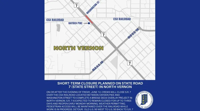 State Road 7 closing Friday night in North Vernon