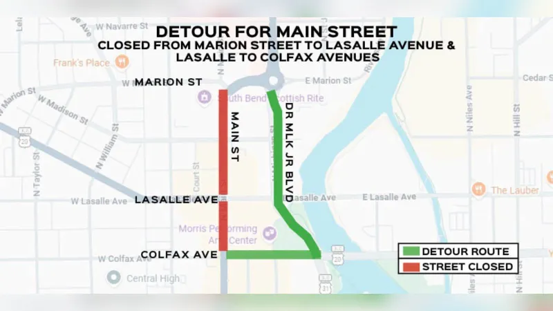 Main Street in downtown South bend to close Monday