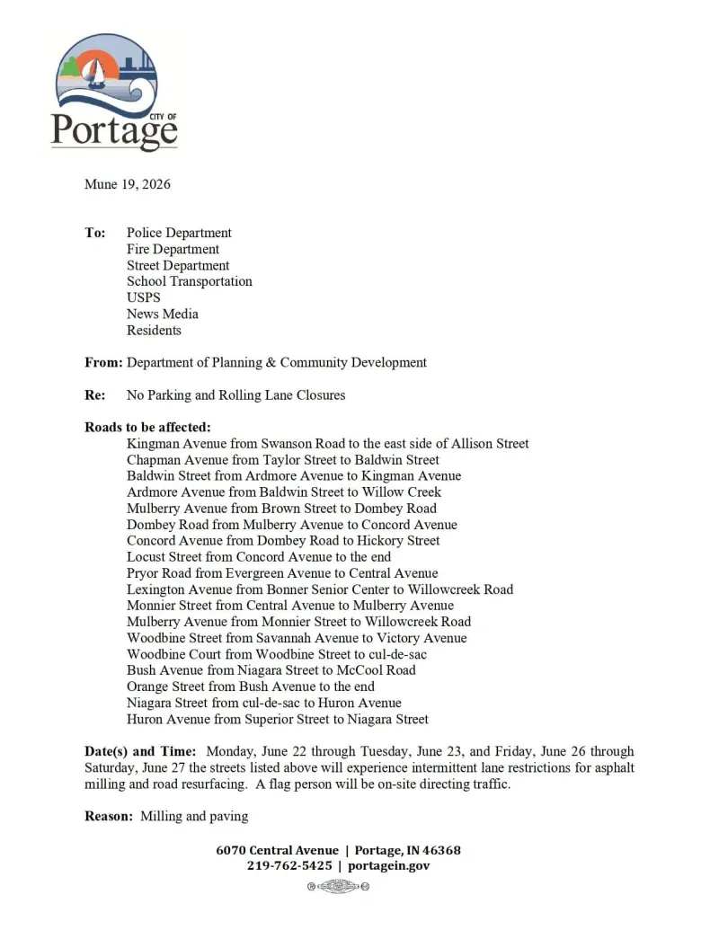 Intermittent lane closures begin in Portage today