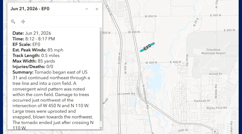 Small tornado hit north side of Columbus Sunday night