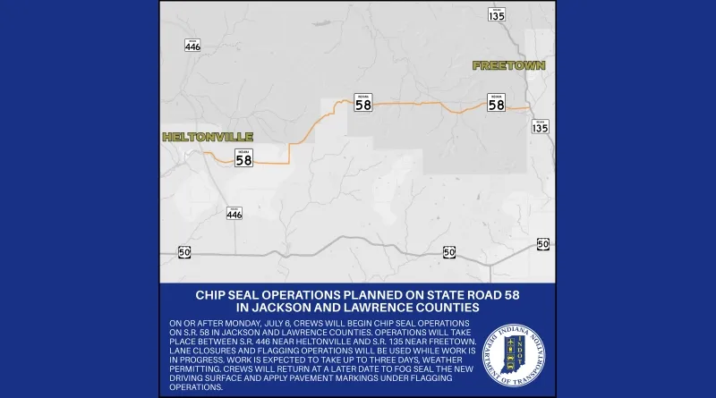 State Roads 58 and 258 to see road work in Jackson County