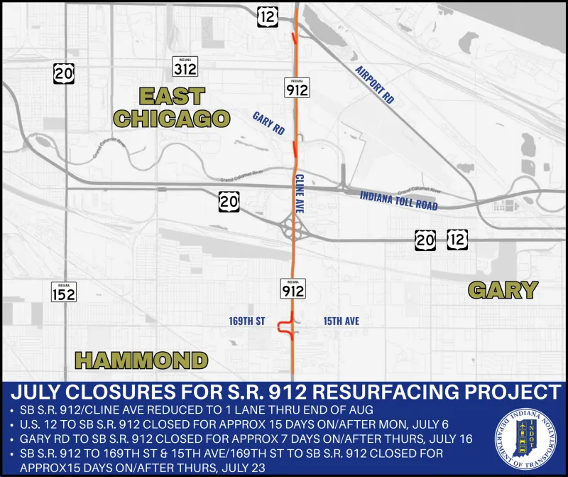 Closures through the End of August in effect for S.R. 912 resurfacing project