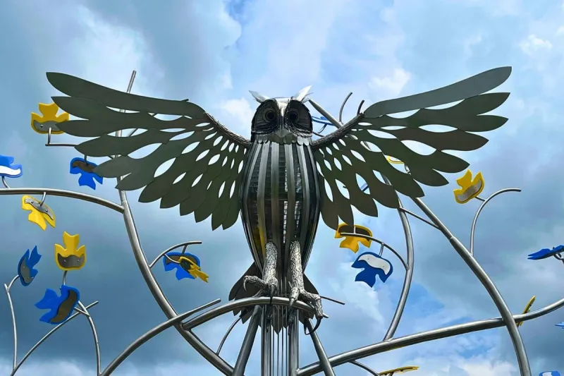 Yellow Creek Park Unveils New Stainless Steel Owl Sculpture