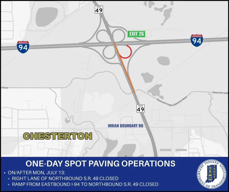 LANE & RAMP CLOSURE -- State Road 49 and I-94 in Porter County