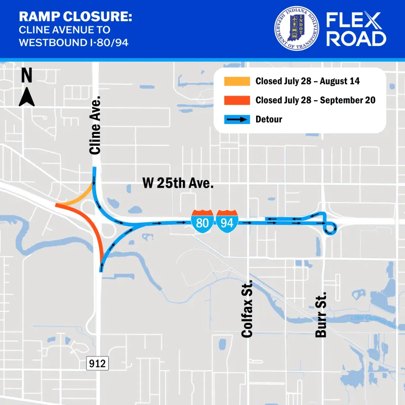 Adjusted schedule: Short-term ramp closure begins next week at State Road 912 and I-80/94