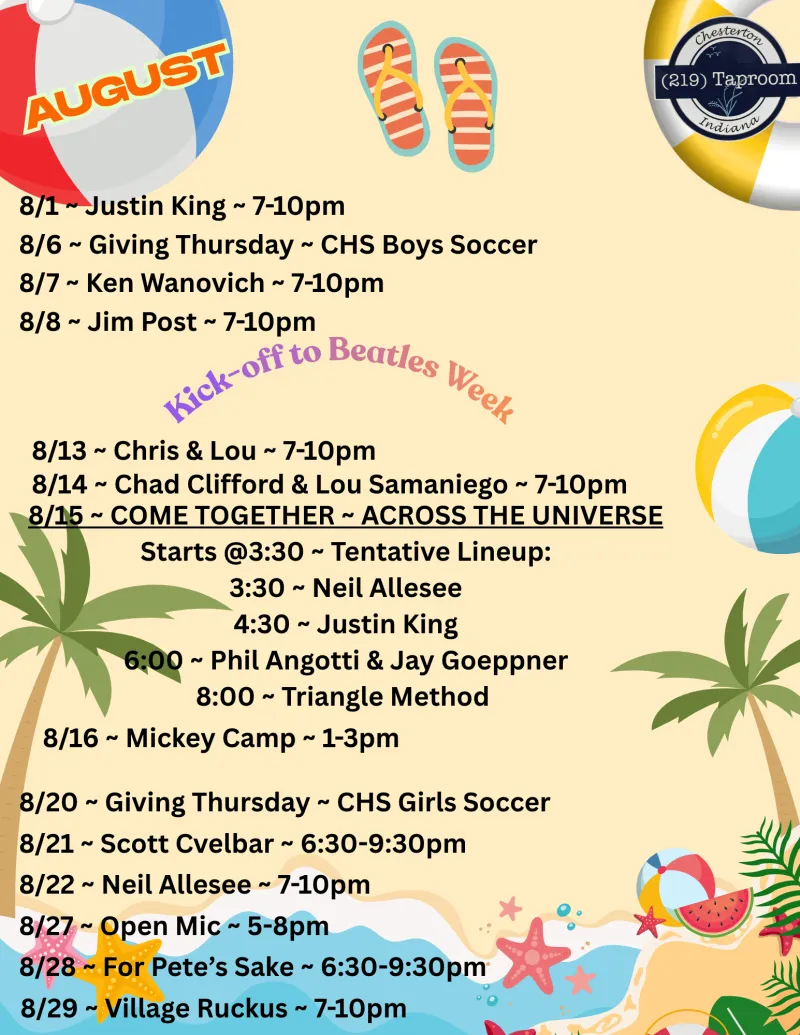 Check out what's happening in August at 219Taproom in Chesterton